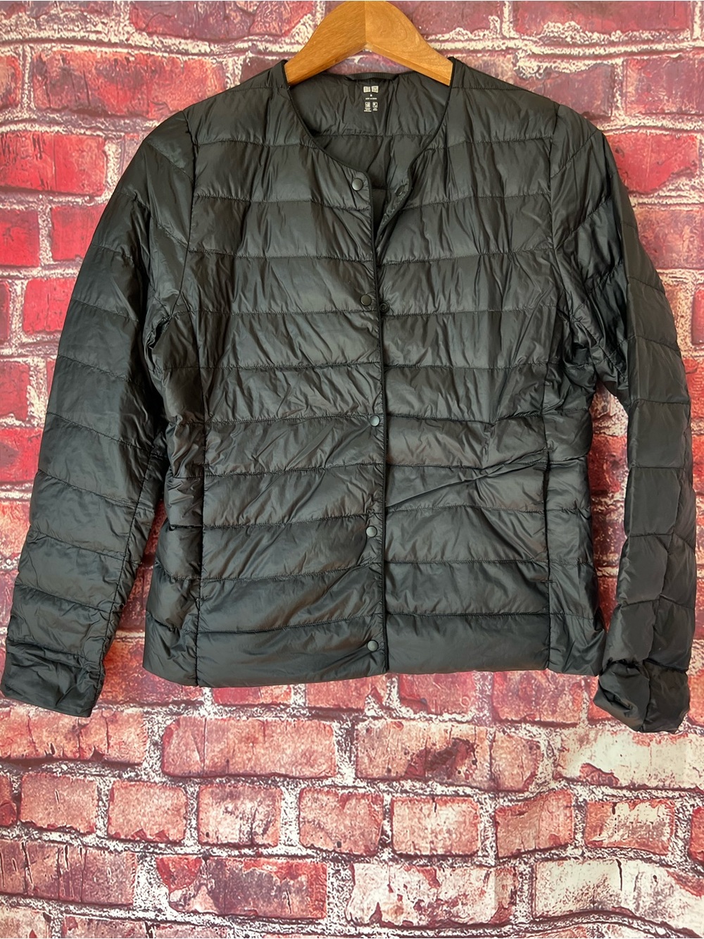 Uniqlo Ultra Light Down Compact Jacket Black Collarless Snap Puffer Medium